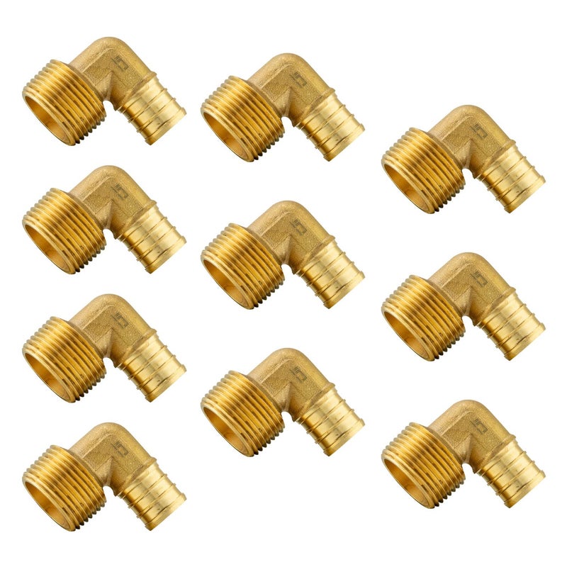 EFIELD (Pack of 10) Efield Pex 3/4"x3/4" Male NPT Threaded Elbow Brass Crimp Fittings,(PEX1807099) - Image 1
